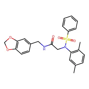 2-[N-(benzenesulfonyl)-2,5-dimethylanilino]-N-(1,3-benzodioxol-5-ylmethyl)acetamide structure