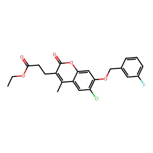 ethyl 3-{6-chloro-7-[(3-fluorobenzyl)oxy]-4-methyl-2-oxo-2H-chromen-3-yl}propanoate structure