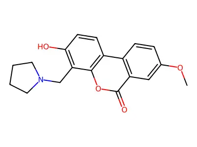 3-hydroxy-8-methoxy-4-(1-pyrrolidinylmethyl)-6H-benzo[c]chromen-6-one structure