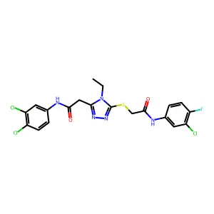 2-[5-({2-[(3-chloro-4-fluorophenyl)amino]-2-oxoethyl}sulfanyl)-4-ethyl-4H-1,2,4-triazol-3-yl]-N-(3,4-dichlorophenyl)acetamide structure