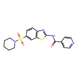 N-[6-(1-piperidinylsulfonyl)-1,3-benzothiazol-2-yl]isonicotinamide structure