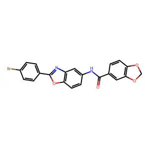 N-[2-(4-bromophenyl)-1,3-benzoxazol-5-yl]-1,3-benzodioxole-5-carboxamide structure