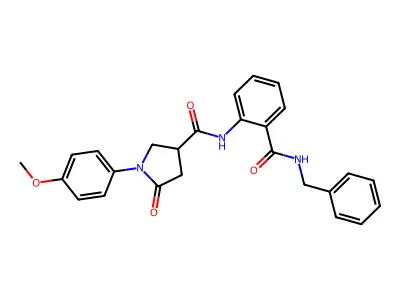 N-[2-(benzylcarbamoyl)phenyl]-1-(4-methoxyphenyl)-5-oxopyrrolidine-3-carboxamide structure