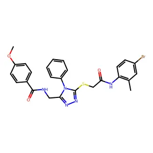N-[[5-[2-(4-bromo-2-methylanilino)-2-oxoethyl]sulfanyl-4-phenyl-1,2,4-triazol-3-yl]methyl]-4-methoxybenzamide structure