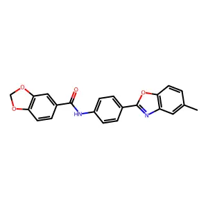 N-[4-(5-methyl-1,3-benzoxazol-2-yl)phenyl]-1,3-benzodioxole-5-carboxamide structure