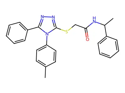 2-[[4-(4-methylphenyl)-5-phenyl-1,2,4-triazol-3-yl]sulfanyl]-N-(1-phenylethyl)acetamide structure