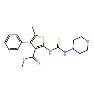 methyl 5-methyl-2-(3-morpholinothioureido)-4-phenylthiophene-3-carboxylate structure