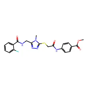 methyl 4-[({[5-({[(2-fluorophenyl)carbonyl]amino}methyl)-4-methyl-4H-1,2,4-triazol-3-yl]sulfanyl}acetyl)amino]benzoate structure