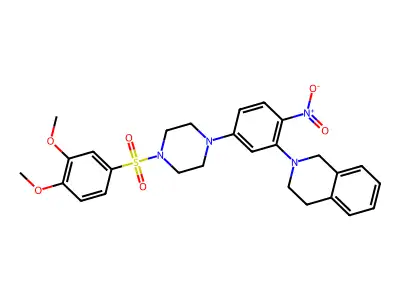 2-[5-[4-(3,4-dimethoxyphenyl)sulfonylpiperazin-1-yl]-2-nitrophenyl]-3,4-dihydro-1H-isoquinoline structure