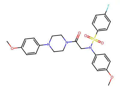 4-fluoro-N-(4-methoxyphenyl)-N-[2-[4-(4-methoxyphenyl)piperazin-1-yl]-2-oxoethyl]benzenesulfonamide structure