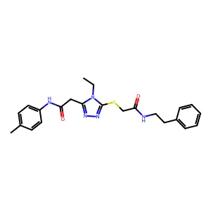 2-[(4-ethyl-5-{2-[(4-methylphenyl)amino]-2-oxoethyl}-4H-1,2,4-triazol-3-yl)sulfanyl]-N-(2-phenylethyl)acetamide structure