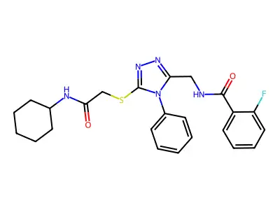 N-[(5-{[2-(cyclohexylamino)-2-oxoethyl]sulfanyl}-4-phenyl-4H-1,2,4-triazol-3-yl)methyl]-2-fluorobenzamide structure