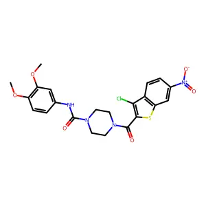 4-(3-chloro-6-nitro-1-benzothiophene-2-carbonyl)-N-(3,4-dimethoxyphenyl)piperazine-1-carboxamide structure