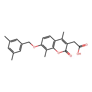 {7-[(3,5-dimethylbenzyl)oxy]-4,8-dimethyl-2-oxo-2H-chromen-3-yl}acetic acid structure