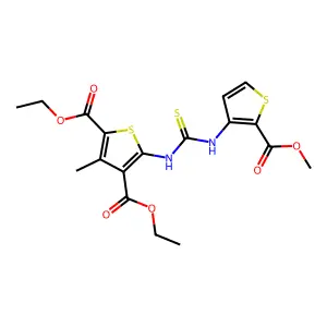 diethyl 5-({[2-(methoxycarbonyl)thiophen-3-yl]carbamothioyl}amino)-3-methylthiophene-2,4-dicarboxylate structure