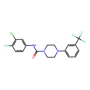 N-(3-chloro-4-fluorophenyl)-4-[3-(trifluoromethyl)phenyl]piperazine-1-carboxamide structure