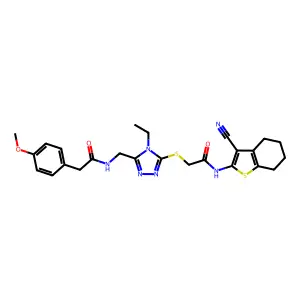 N-(3-cyano-4,5,6,7-tetrahydro-1-benzothiophen-2-yl)-2-{[4-ethyl-5-({[(4-methoxyphenyl)acetyl]amino}methyl)-4H-1,2,4-triazol-3-yl]sulfanyl}acetamide structure