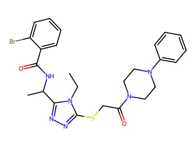 2-bromo-N-[1-(4-ethyl-5-{[2-oxo-2-(4-phenylpiperazin-1-yl)ethyl]sulfanyl}-4H-1,2,4-triazol-3-yl)ethyl]benzamide structure