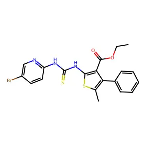 ethyl 2-(3-(5-bromopyridin-2-yl)thioureido)-5-methyl-4-phenylthiophene-3-carboxylate structure