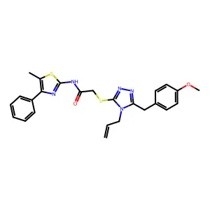 2-[[5-[(4-methoxyphenyl)methyl]-4-prop-2-enyl-1,2,4-triazol-3-yl]sulfanyl]-N-(5-methyl-4-phenyl-1,3-thiazol-2-yl)acetamide structure