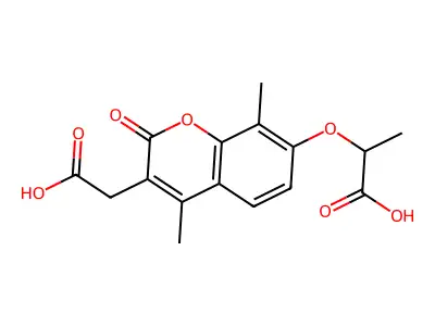 2-{[3-(carboxymethyl)-4,8-dimethyl-2-oxo-2H-chromen-7-yl]oxy}propanoic acid structure