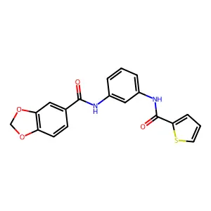 N-[3-(thiophene-2-carbonylamino)phenyl]-1,3-benzodioxole-5-carboxamide structure