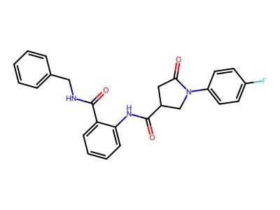 N-[2-(benzylcarbamoyl)phenyl]-1-(4-fluorophenyl)-5-oxopyrrolidine-3-carboxamide structure