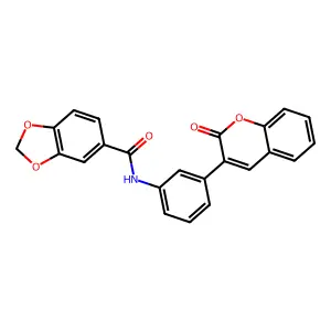 N-[3-(2-oxochromen-3-yl)phenyl]-1,3-benzodioxole-5-carboxamide structure