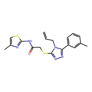 2-[[5-(3-methylphenyl)-4-prop-2-enyl-1,2,4-triazol-3-yl]sulfanyl]-N-(4-methyl-1,3-thiazol-2-yl)acetamide structure