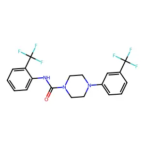 N-[2-(trifluoromethyl)phenyl]-4-[3-(trifluoromethyl)phenyl]piperazine-1-carboxamide structure