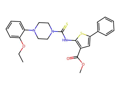 methyl 2-(4-(2-ethoxyphenyl)piperazine-1-carbothioamido)-5-phenylthiophene-3-carboxylate structure
