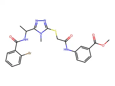 methyl 3-[({[5-(1-{[(2-bromophenyl)carbonyl]amino}ethyl)-4-methyl-4H-1,2,4-triazol-3-yl]sulfanyl}acetyl)amino]benzoate structure
