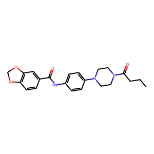 N-[4-(4-butanoylpiperazin-1-yl)phenyl]-1,3-benzodioxole-5-carboxamide structure