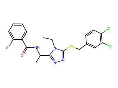 2-bromo-N-(1-{5-[(3,4-dichlorobenzyl)sulfanyl]-4-ethyl-4H-1,2,4-triazol-3-yl}ethyl)benzamide structure