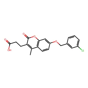 3-{7-[(3-chlorobenzyl)oxy]-4-methyl-2-oxo-2H-chromen-3-yl}propanoic acid structure