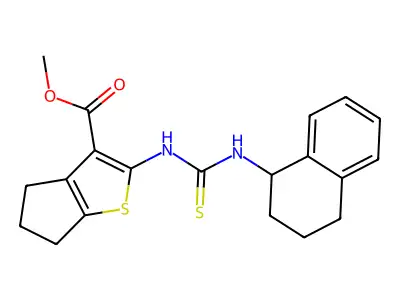 methyl 2-[(1,2,3,4-tetrahydronaphthalen-1-ylcarbamothioyl)amino]-5,6-dihydro-4H-cyclopenta[b]thiophene-3-carboxylate structure