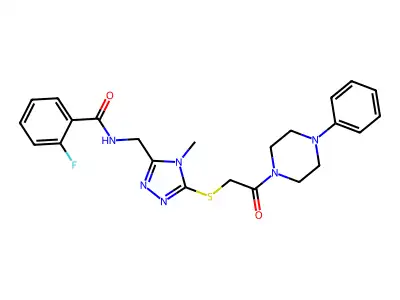 2-fluoro-N-[(4-methyl-5-{[2-oxo-2-(4-phenylpiperazin-1-yl)ethyl]sulfanyl}-4H-1,2,4-triazol-3-yl)methyl]benzamide structure