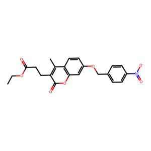 Ethyl 3-[4-methyl-7-[(4-nitrophenyl)methoxy]-2-oxochromen-3-yl]propanoate structure