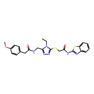 N-(1,3-benzothiazol-2-yl)-2-{[4-ethyl-5-({[(4-methoxyphenyl)acetyl]amino}methyl)-4H-1,2,4-triazol-3-yl]sulfanyl}acetamide structure