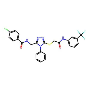 4-chloro-N-({5-[(2-oxo-2-{[3-(trifluoromethyl)phenyl]amino}ethyl)sulfanyl]-4-phenyl-4H-1,2,4-triazol-3-yl}methyl)benzamide structure