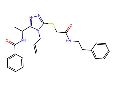 N-{1-[5-({2-oxo-2-[(2-phenylethyl)amino]ethyl}sulfanyl)-4-(prop-2-en-1-yl)-4H-1,2,4-triazol-3-yl]ethyl}benzamide structure