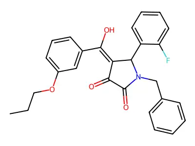 1-benzyl-5-(2-fluorophenyl)-4-[hydroxy-(3-propoxyphenyl)methylidene]pyrrolidine-2,3-dione structure