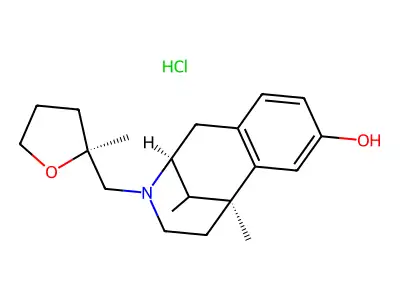2,6-Methano-3-benzazocin-8-ol, 1,2,3,4,5,6-hexahydro-6,11-dimethyl-3-(2'-methyltetrahydrofurfuryl)-, hydrochloride, (-)-(2R,6R,11R,2'S)- structure