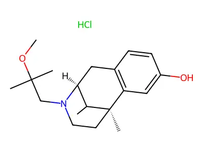 2,6-Methano-3-benzazocin-8-ol, 1,2,3,4,5,6-hexahydro-6,11-dimethyl-3-(2'-methoxy-2'-methylpropyl)-, hydrochloride, (-)-(2R,6R,11R)- structure