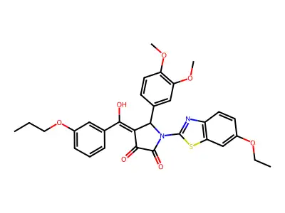 5-(3,4-dimethoxyphenyl)-1-(6-ethoxy-1,3-benzothiazol-2-yl)-4-[hydroxy-(3-propoxyphenyl)methylidene]pyrrolidine-2,3-dione structure
