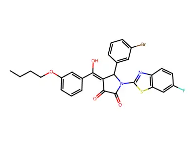 5-(3-Bromophenyl)-4-[(3-butoxyphenyl)(hydroxy)methylidene]-1-(6-fluoro-1,3-benzothiazol-2-yl)pyrrolidine-2,3-dione structure