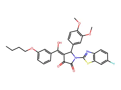 4-[(3-butoxyphenyl)-hydroxymethylidene]-5-(3,4-dimethoxyphenyl)-1-(6-fluoro-1,3-benzothiazol-2-yl)pyrrolidine-2,3-dione structure
