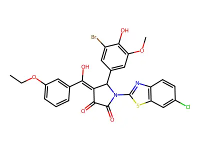 5-(3-Bromo-4-hydroxy-5-methoxyphenyl)-1-(6-chloro-1,3-benzothiazol-2-yl)-4-[(3-ethoxyphenyl)(hydroxy)methylidene]pyrrolidine-2,3-dione structure