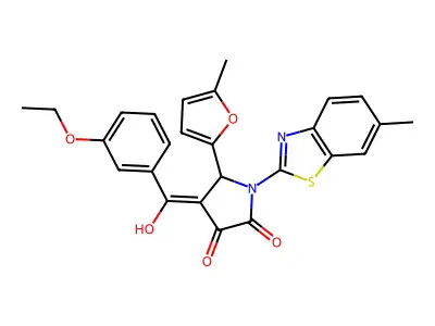 4-[(3-ethoxyphenyl)-hydroxymethylidene]-1-(6-methyl-1,3-benzothiazol-2-yl)-5-(5-methylfuran-2-yl)pyrrolidine-2,3-dione structure