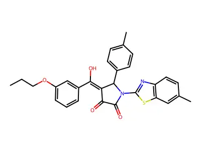 4-[Hydroxy(3-propoxyphenyl)methylidene]-1-(6-methyl-1,3-benzothiazol-2-yl)-5-(4-methylphenyl)pyrrolidine-2,3-dione structure